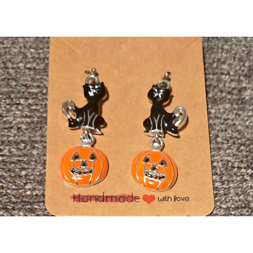 Halloween Earrings Cat and Pumpkin